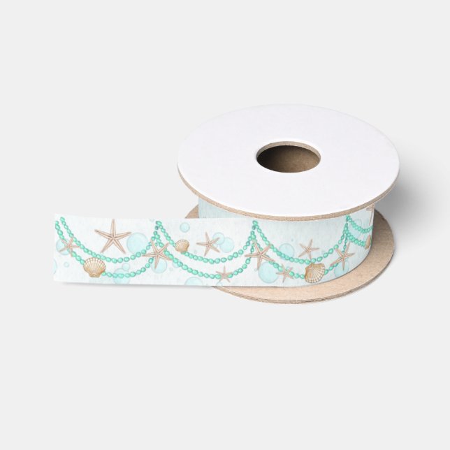 Under the Sea Mermaid Shells and Beads Satin Ribbon (Spool)