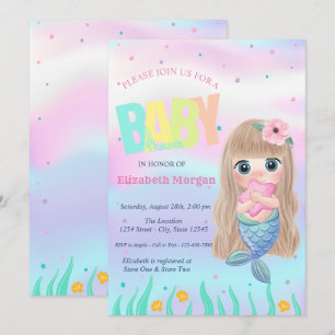 Under The Sea,Mermaid Star Holographic Baby Shower Invitation