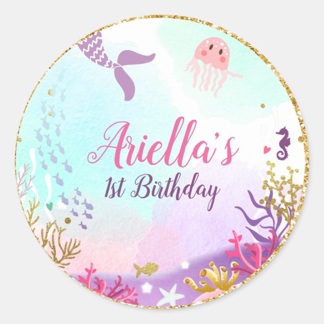 Under The Sea Mermaid Sticker Envelope seal Pink (Front)