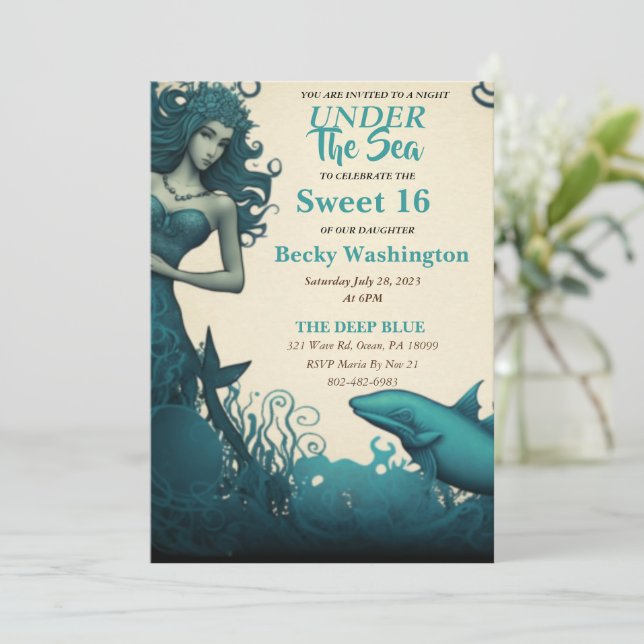 Under The Sea Mermaid Sweet 16 Invitation (Standing Front)