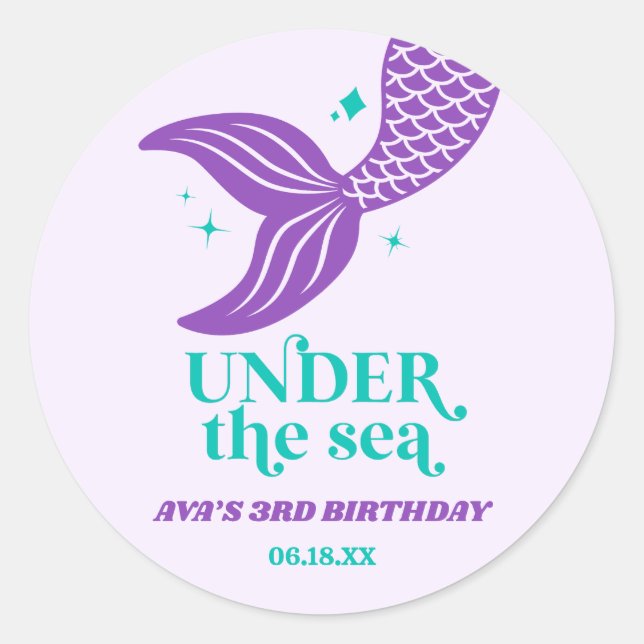 Under The Sea Mermaid Tail Birthday Party Favour Classic Round Sticker (Front)