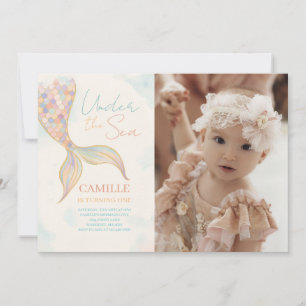 Under The Sea Mermaid Tail Birthday Party Photo Invitation