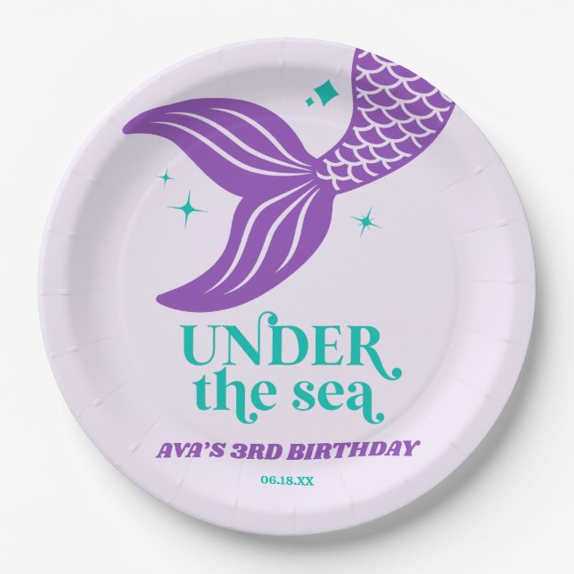 Under The Sea Mermaid Tail Kid's Birthday Party Paper Plate (Front)