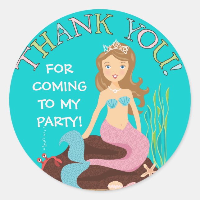 Under the Sea Mermaid Thank You Party Sticker (Front)