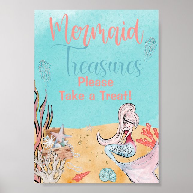 Under the Sea Mermaid Treasure Favor Sign (Front)