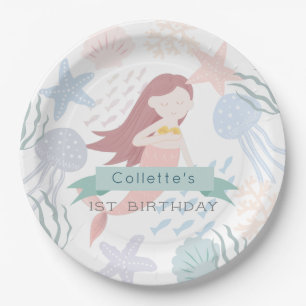Under the Sea Mermaid White Birthday Paper Plate