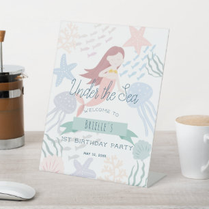 Under the Sea Mermaid White Birthday Pedestal Sign
