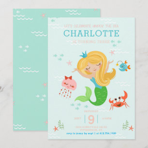 Under the Sea Mermaid with Blonde Hair Kids Invitation