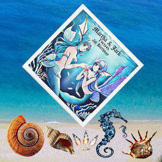 Under The Sea Mermaids Blue Water Twins Birthday Napkin