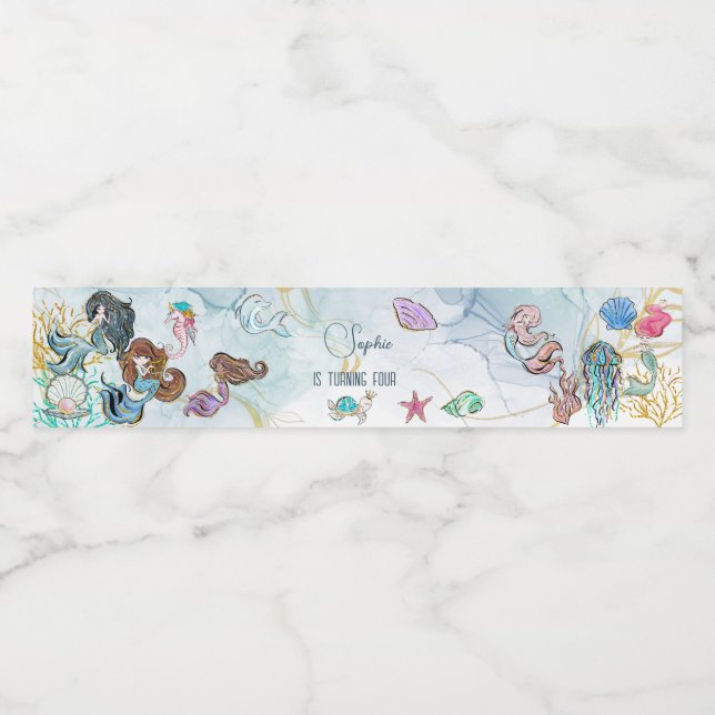 Under the sea Mermaids kids birthday Water Bottle Label (Single Label)