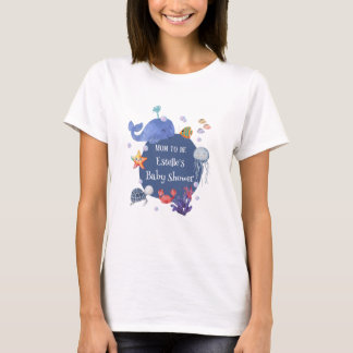 Under the Sea mom to be blue boy sea creatures  T-Shirt
