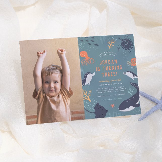 Under The Sea Nautical Animals Boys Birthday Photo Invitation (Creator Uploaded)