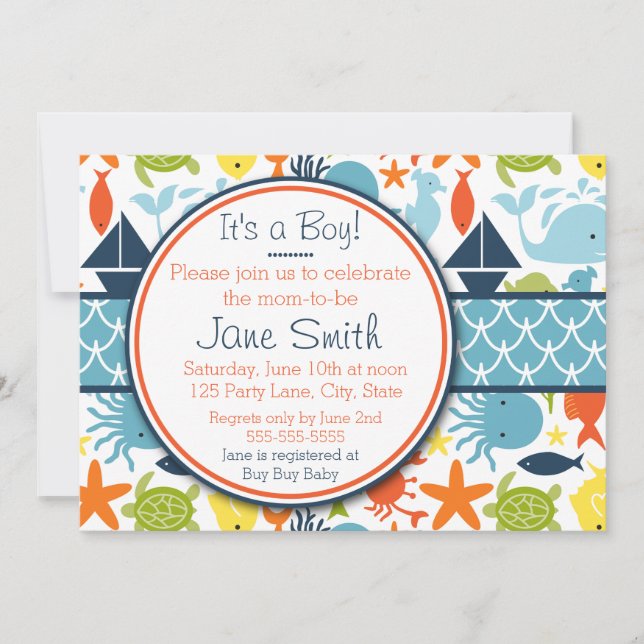 Under the Sea, Nautical Baby Shower Invitation (Front)
