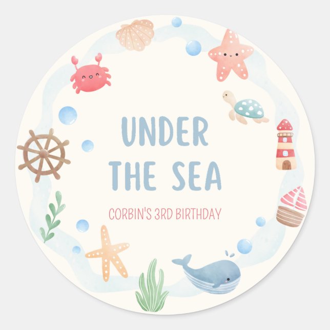 Under the Sea Nautical Birthday Sticker (Front)
