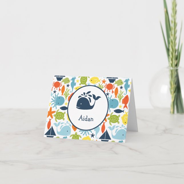 Under the Sea, Nautical Birthday Thank You Note Card (Front)