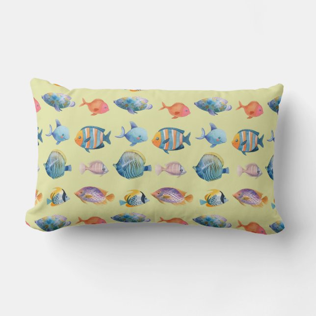 Under The Sea Nautical Fish Pattern Lumbar Pillow (Front)