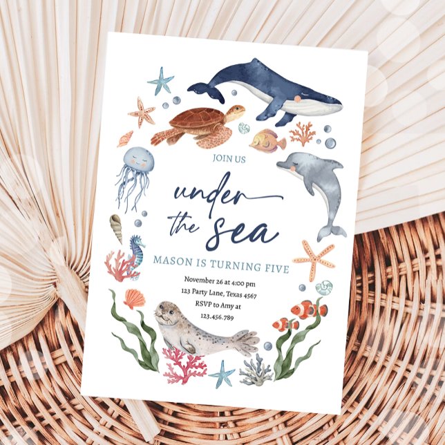 Under the Sea Nautical Ocean Animals Boy Birthday Invitation (Creator Uploaded)