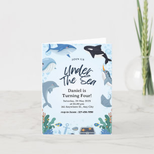 Under The Sea Nautical Shark Birthday Folded Card