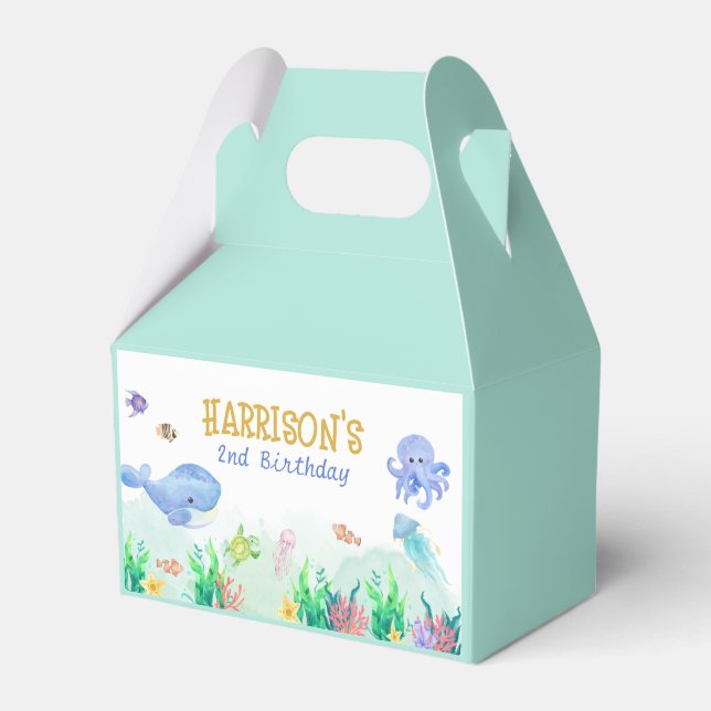 Under the Sea Nautical Whale Turtle Birthday Favor Box (Front Side)