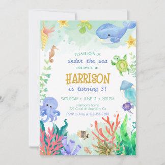 Under the Sea Nautical Whale Turtle Birthday Invitation