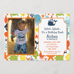Under the Sea, Nautical with photo Birthday Invitation