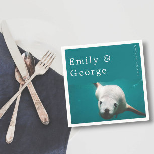 Under The Sea Navy Blue Sea Lion Beach Wedding Napkin