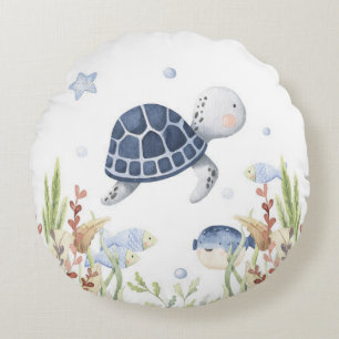 Under the Sea Nursery Decor, Turtle Round Pillow
