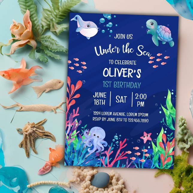 Under The Sea Ocean 1st Baby Boy Birthday  Invitation (Creator Uploaded)