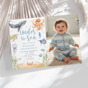 Under The Sea Ocean Animal Birthday Photo Invitation