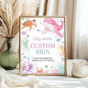 Under the Sea Ocean Animal Party Custom Table Sign