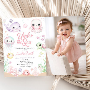 Under The Sea Ocean Animal Photo Girl Baby Shower Invitation