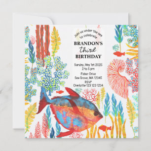 Under The Sea Ocean Animal watercolor Birthday  Invitation