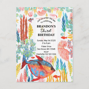 Under The Sea Ocean Animal watercolor Birthday  Invitation Postcard