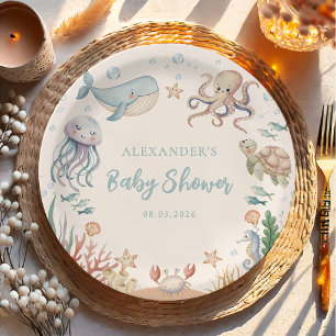 Under The Sea Ocean Animals Baby Shower Paper Plate