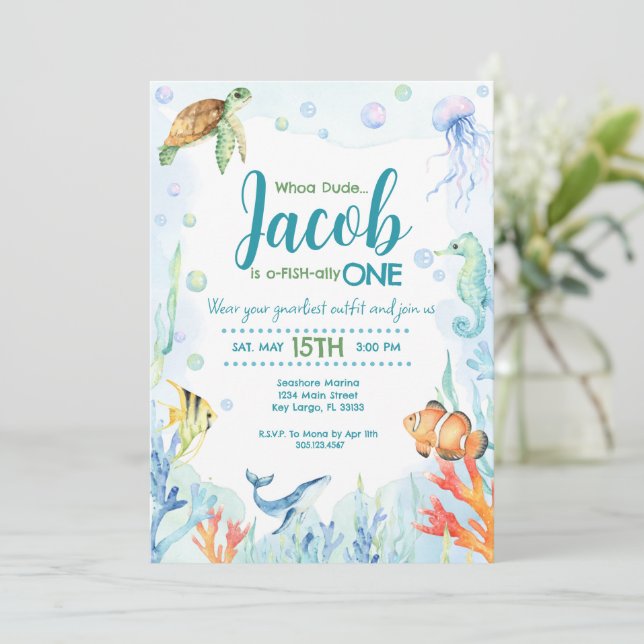 Under the Sea Ocean Animals birthday invitation (Standing Front)