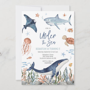 Under the Sea Ocean Animals Birthday Party Invitation