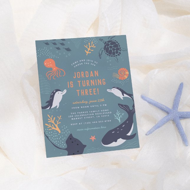 Under The Sea Ocean Animals Boy Birthday Party  Postcard (Creator Uploaded)