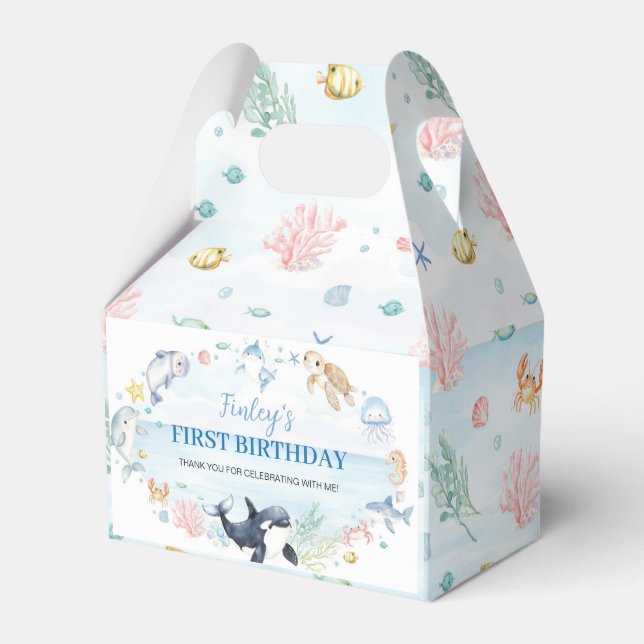 Under the Sea Ocean Animals Kids Birthday Favor Box (Front Side)