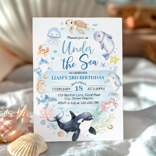 Under the Sea Ocean Animals Kids Birthday Invitation