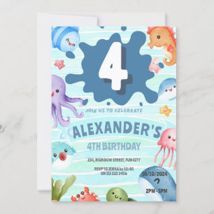 Under the Sea Ocean Animals Nautical 4th Birthday Invitation