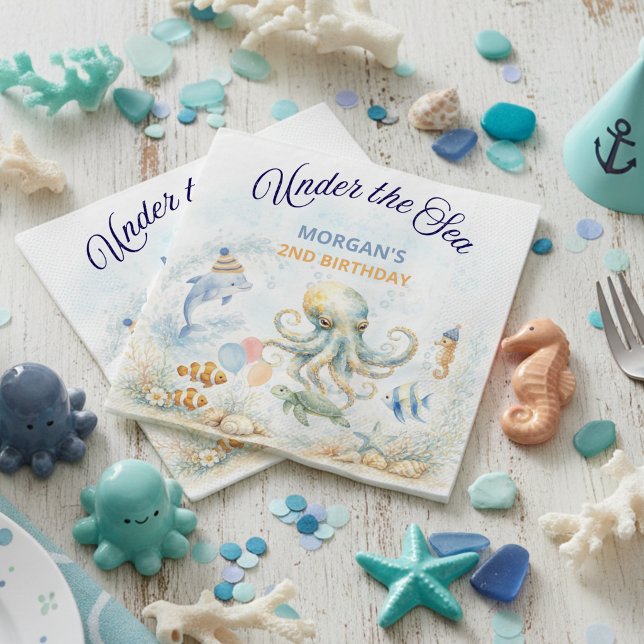 Under the Sea Ocean Animals Octopus Birthday Napkin (Creator Uploaded)