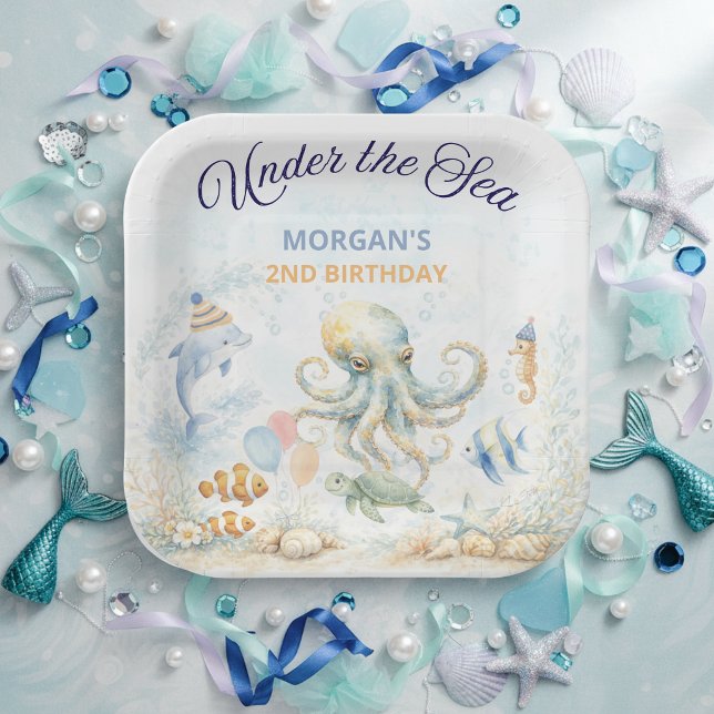 Under the Sea Ocean Animals Octopus Birthday Paper Plate (Creator Uploaded)