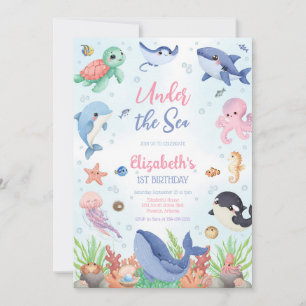 Under the Sea Ocean Animals Theme Birthday Invitation