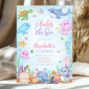 Under the Sea Ocean Animals Theme Birthday  Invitation