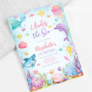 Under the Sea Ocean Animals Theme Birthday  Invitation
