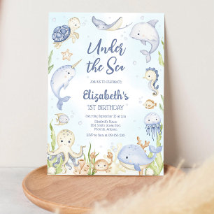Under the Sea Ocean Animals Theme Birthday  Invitation