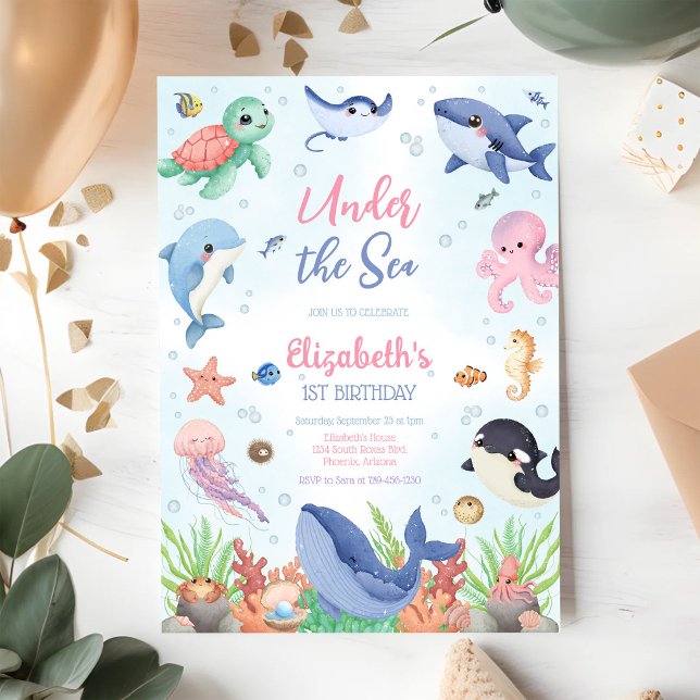 Under the Sea Ocean Animals Theme Birthday Invitation (Creator Uploaded)