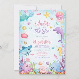 Under the Sea Ocean Animals Theme Birthday  Invitation