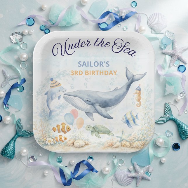 Under the Sea Ocean Animals Whale Birthday Paper Plate (Creator Uploaded)