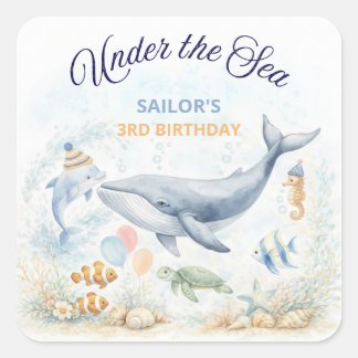 Under the Sea Ocean Animals Whale Birthday Square Sticker